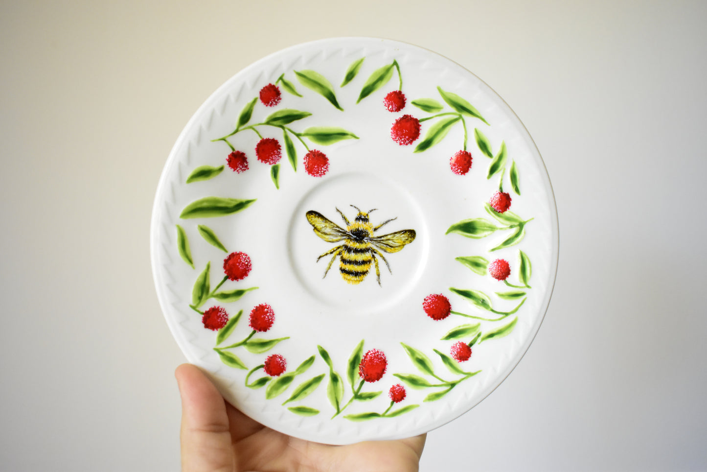 Upcycled Honey Bee Plate Set of 4