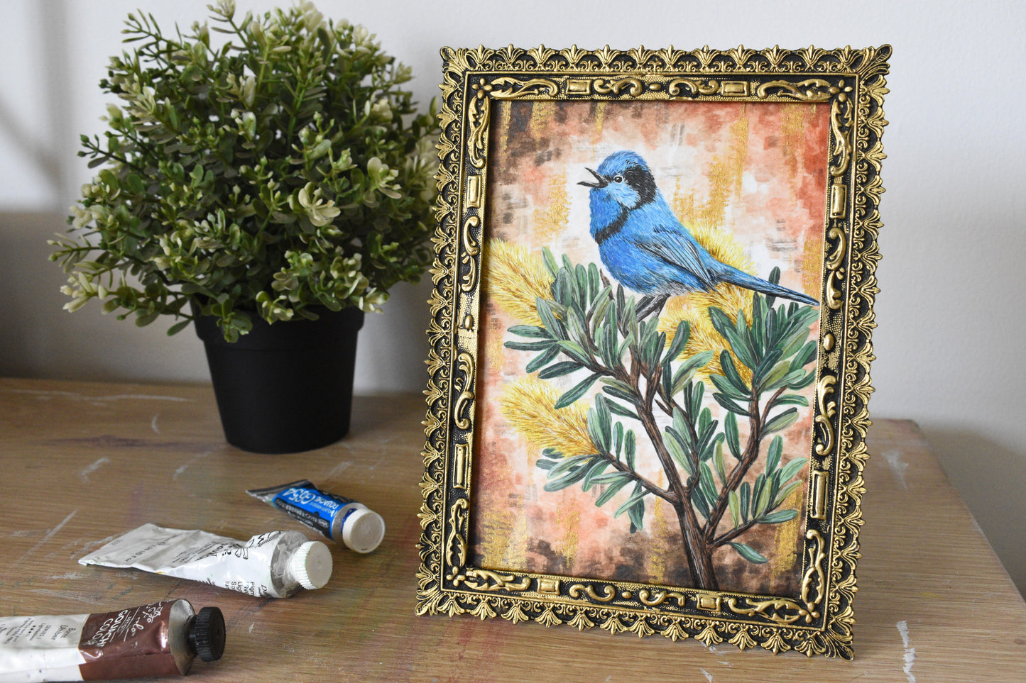"Regal Fairy Wren" Original Framed