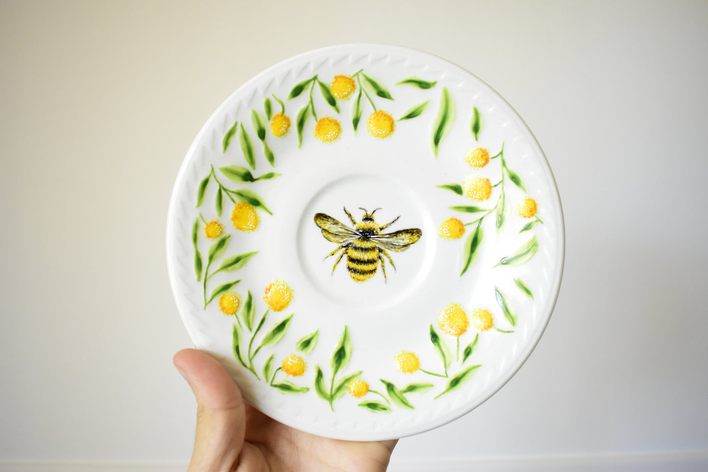 Upcycled Honey Bee Plate Set of 4
