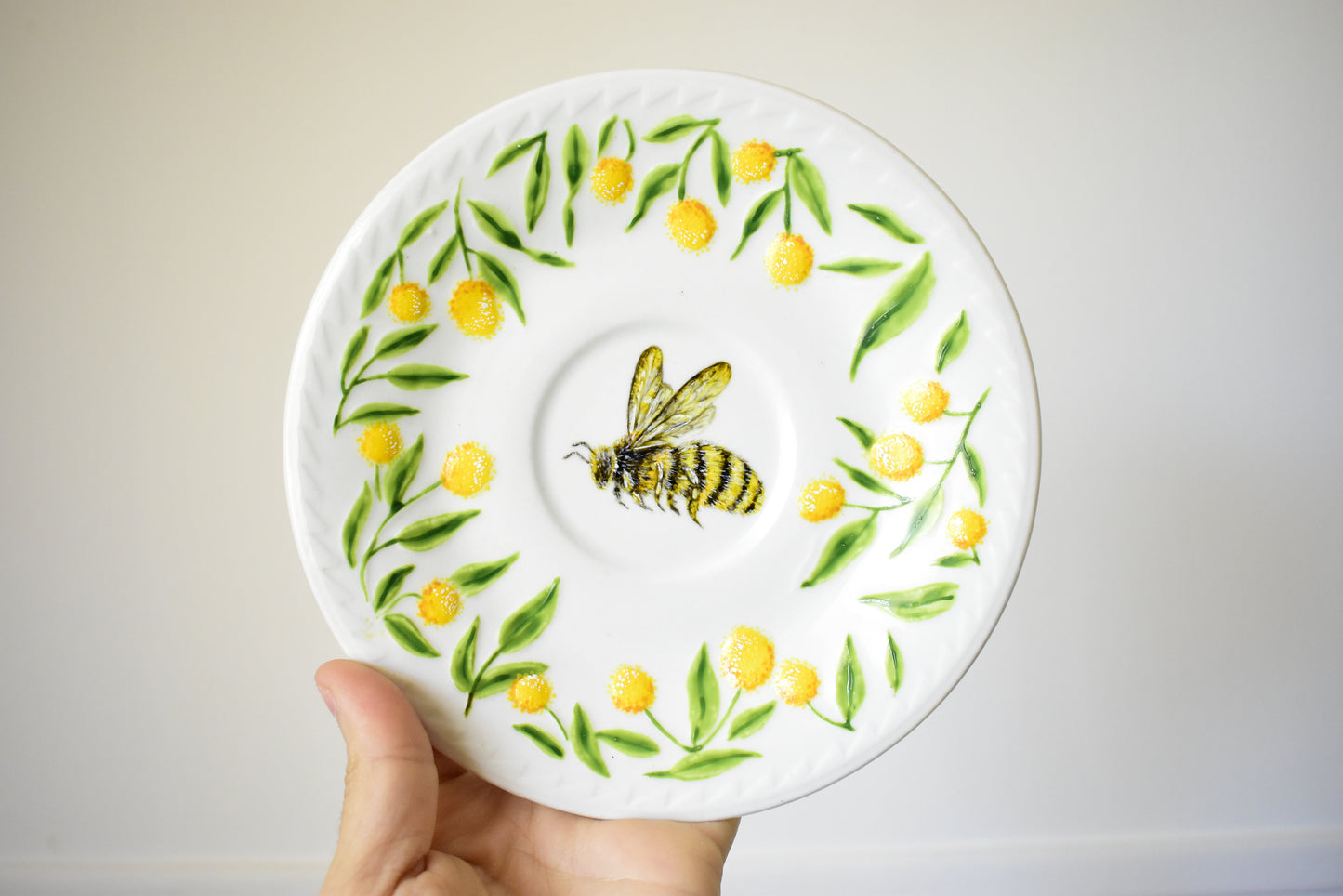 Upcycled Honey Bee Plate Set of 4