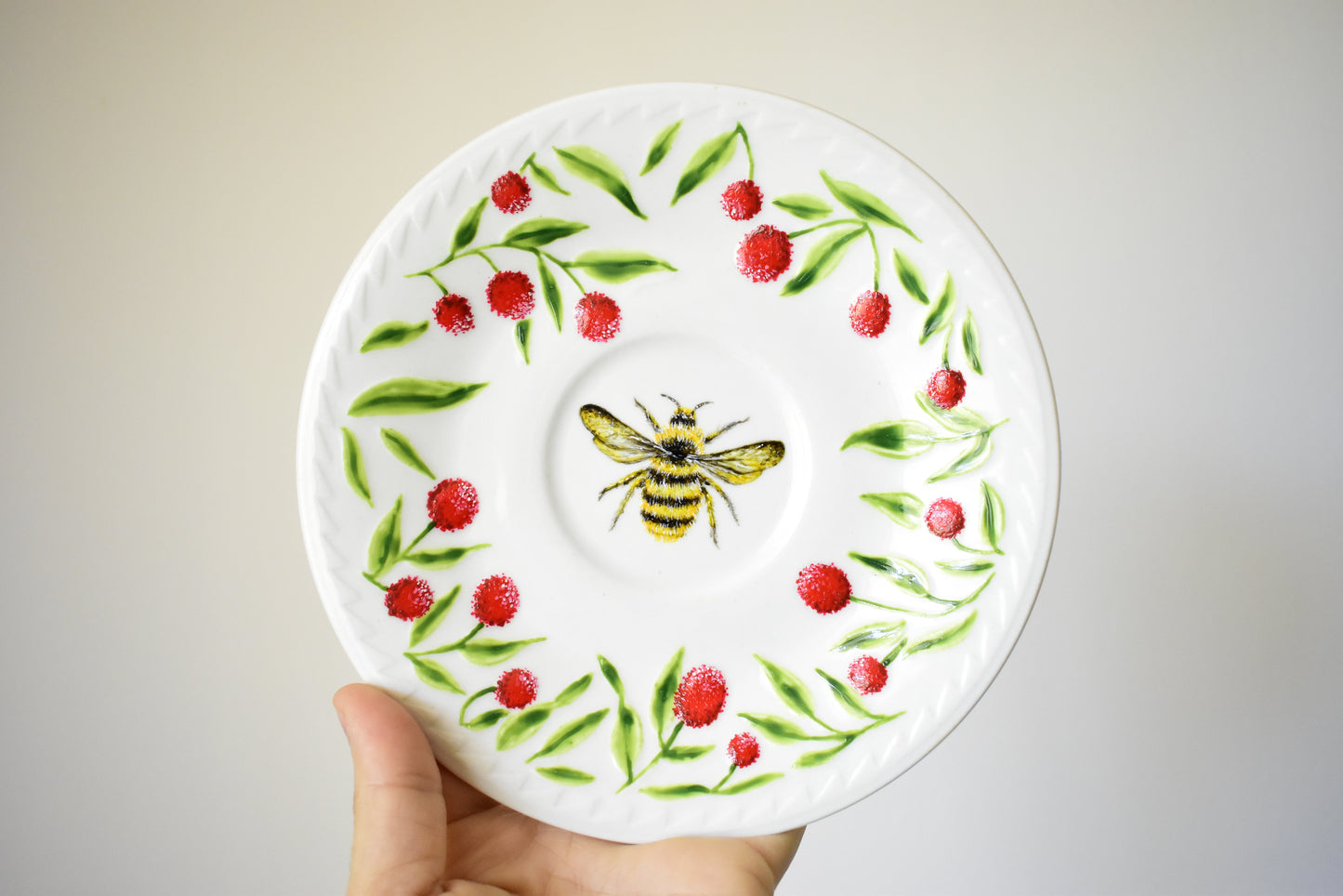 Upcycled Honey Bee Plate Set of 4