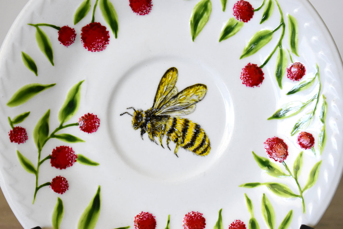 Upcycled Honey Bee Plate Set of 4