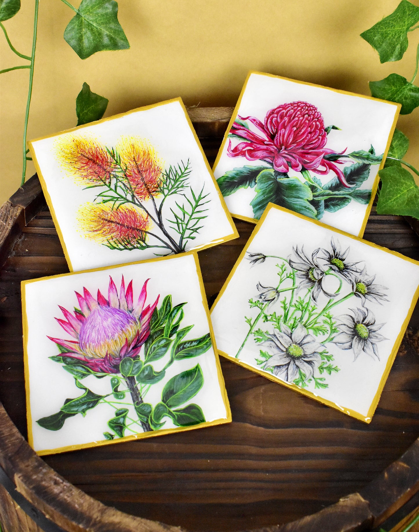 Australian Floral Coaster 4 Pack